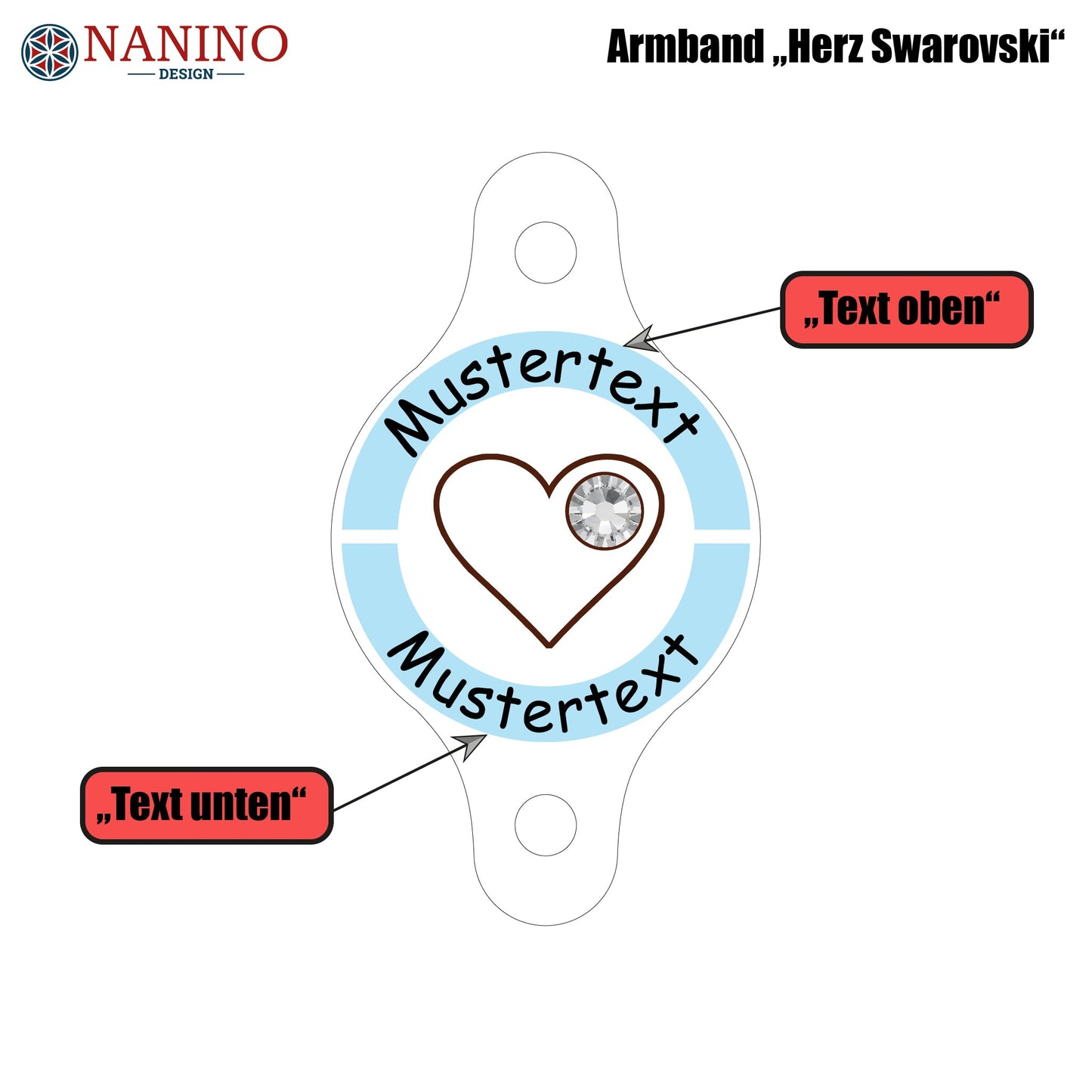 Armband "Herz" personalisiert mit Glitzerstein - Nanino Design Onlineshop -