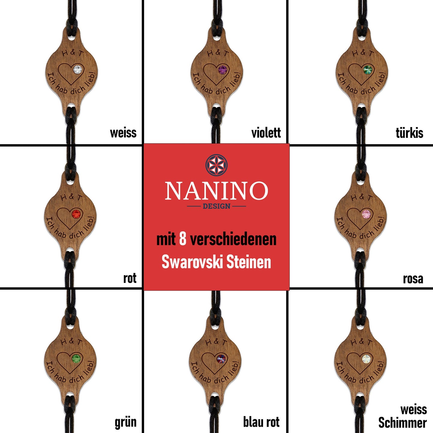 Armband "Herz" personalisiert mit Glitzerstein - Nanino Design Onlineshop -