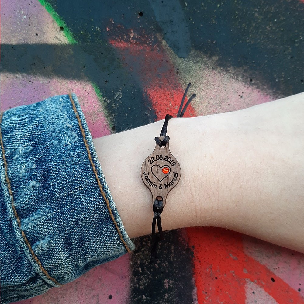 Armband "Herz" personalisiert mit Glitzerstein - Nanino Design Onlineshop -