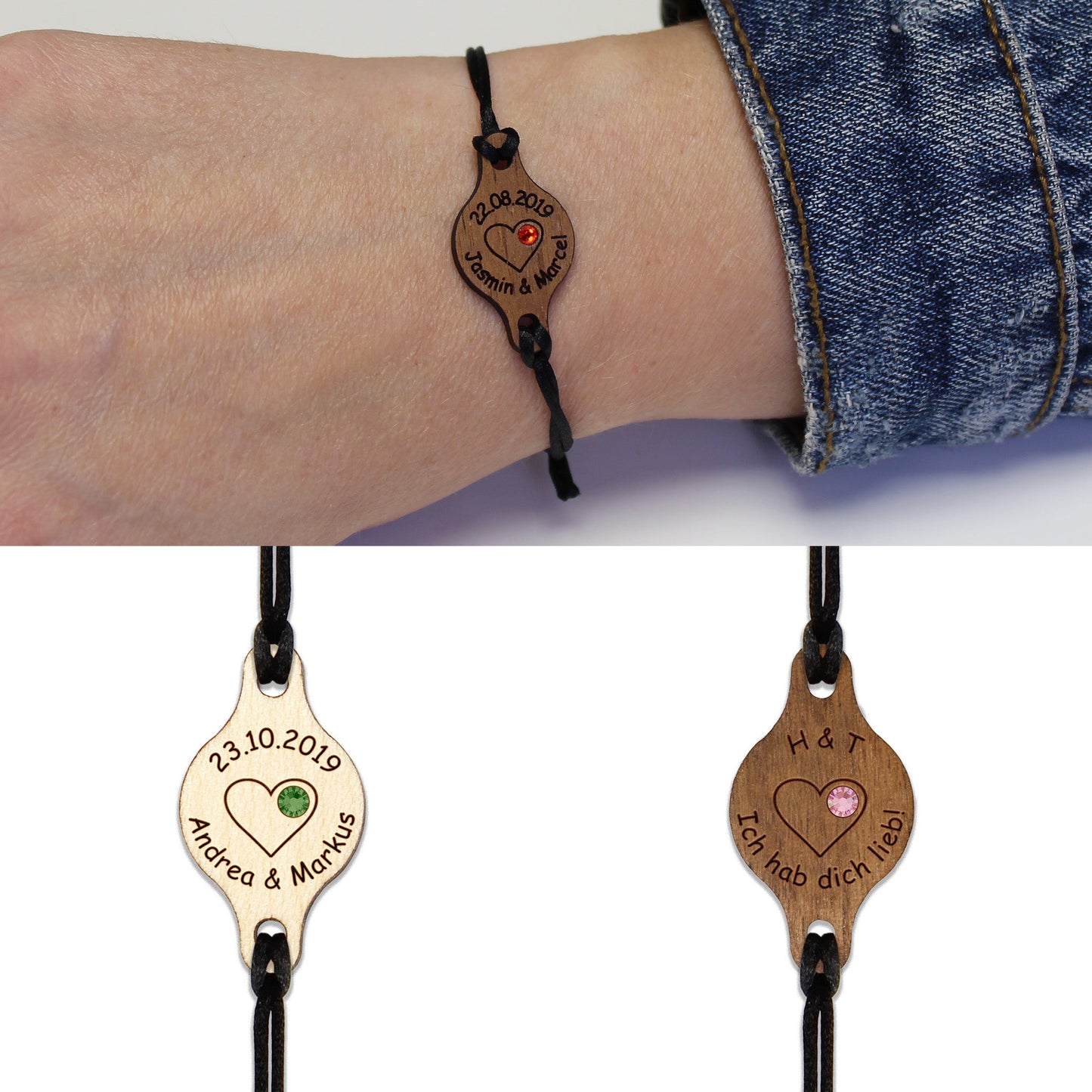 Armband "Herz" personalisiert mit Glitzerstein - Nanino Design Onlineshop -