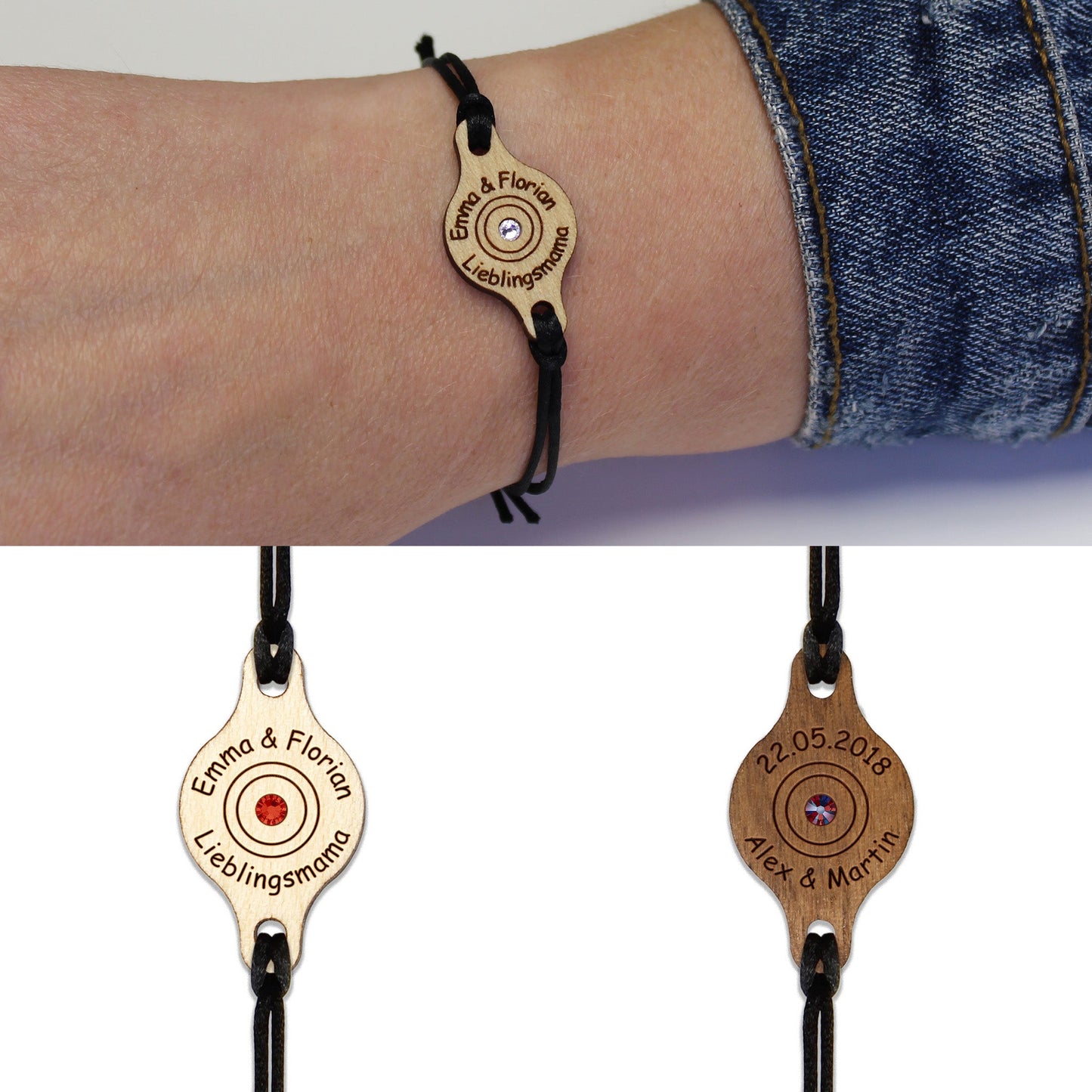 Armband "Kreise" personalisiert mit Glitzerstein - Nanino Design Onlineshop -