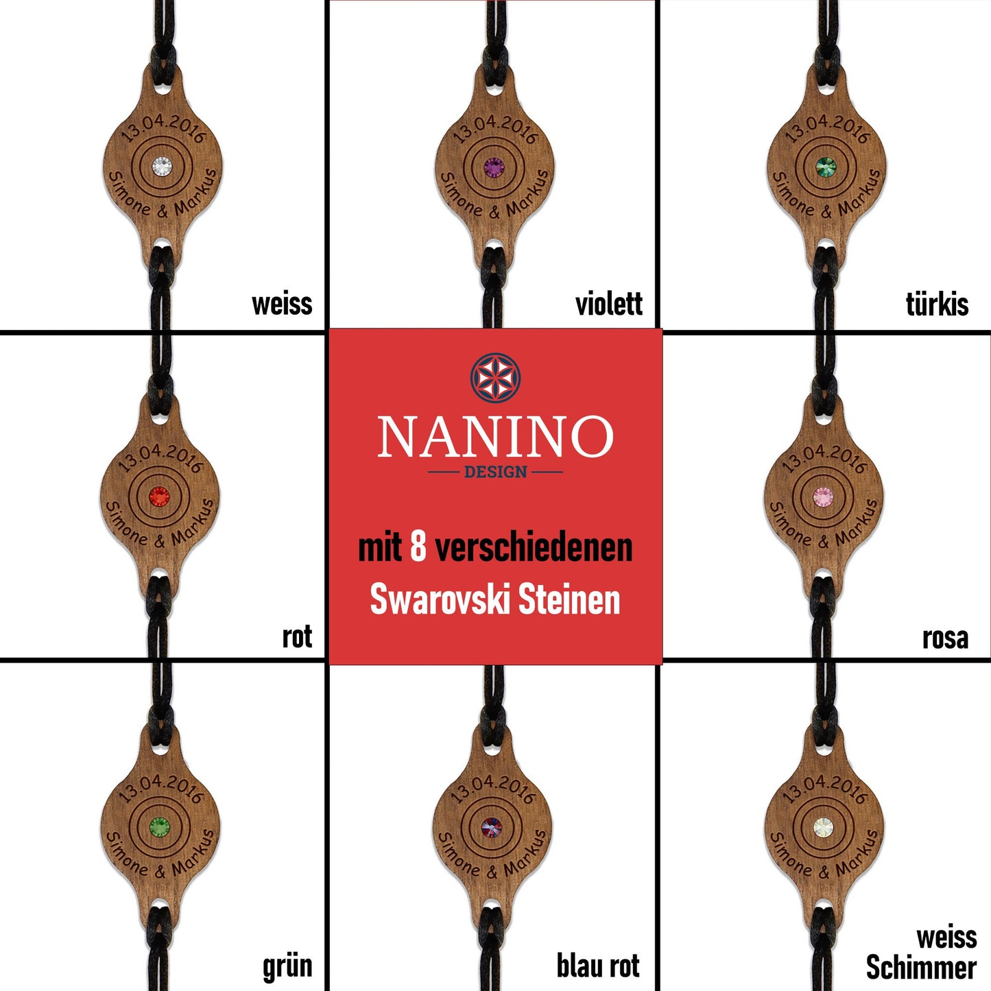 Armband "Kreise" personalisiert mit Glitzerstein - Nanino Design Onlineshop -
