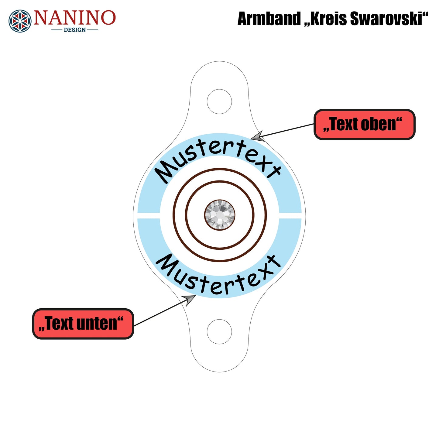 Armband "Kreise" personalisiert mit Glitzerstein - Nanino Design Onlineshop -