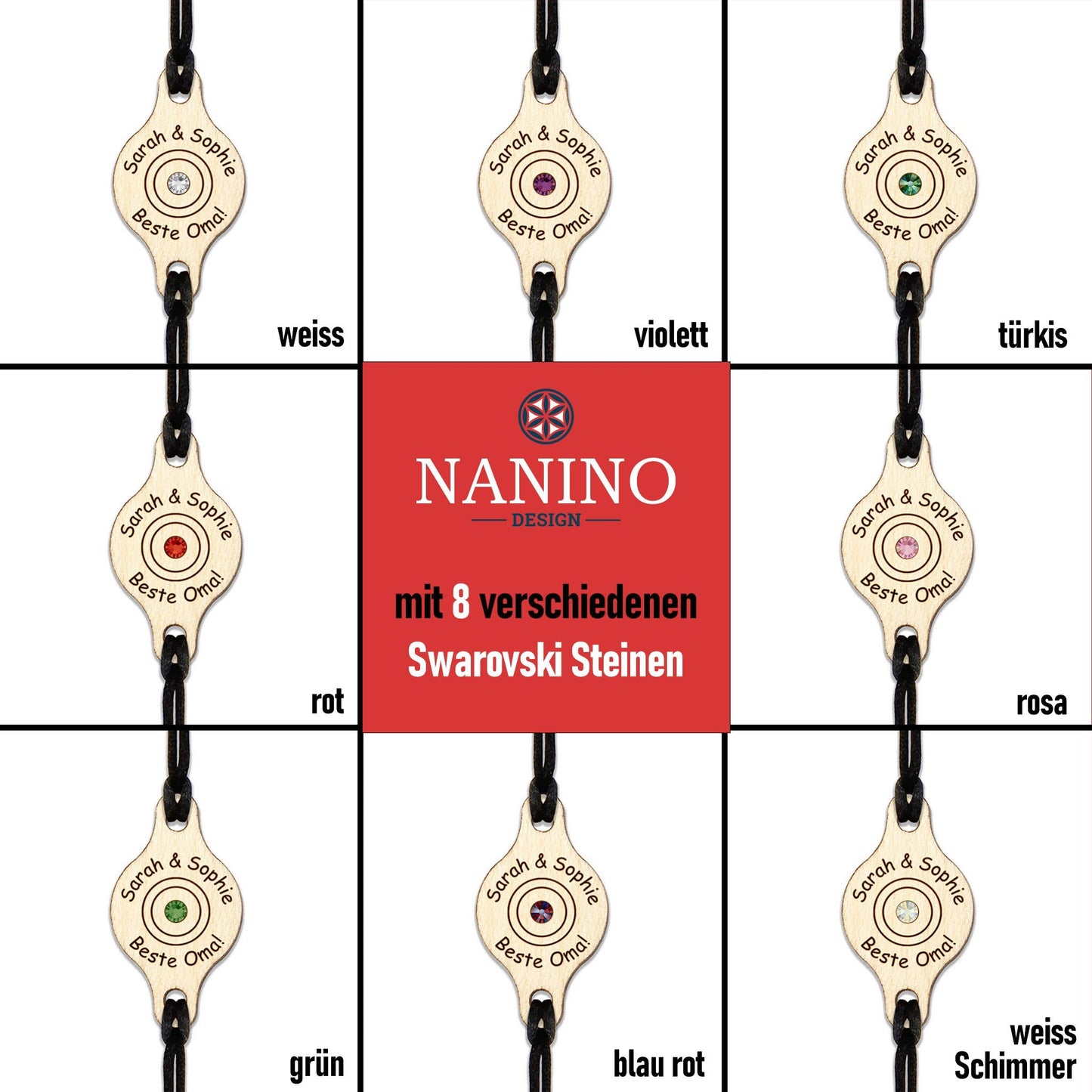 Armband "Kreise" personalisiert mit Glitzerstein - Nanino Design Onlineshop -