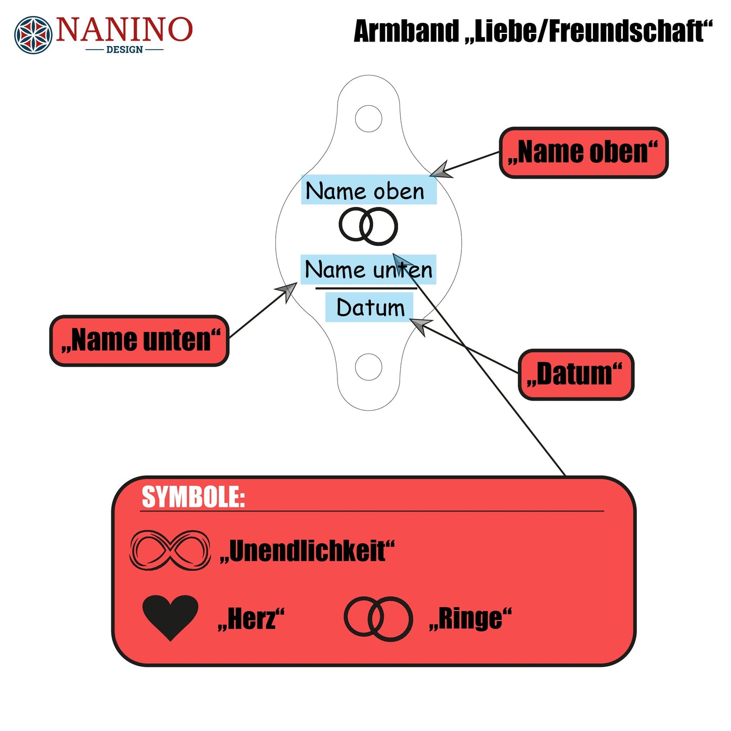 Armband "Liebe/Freundschaft" personalisiert - Nanino Design Onlineshop -