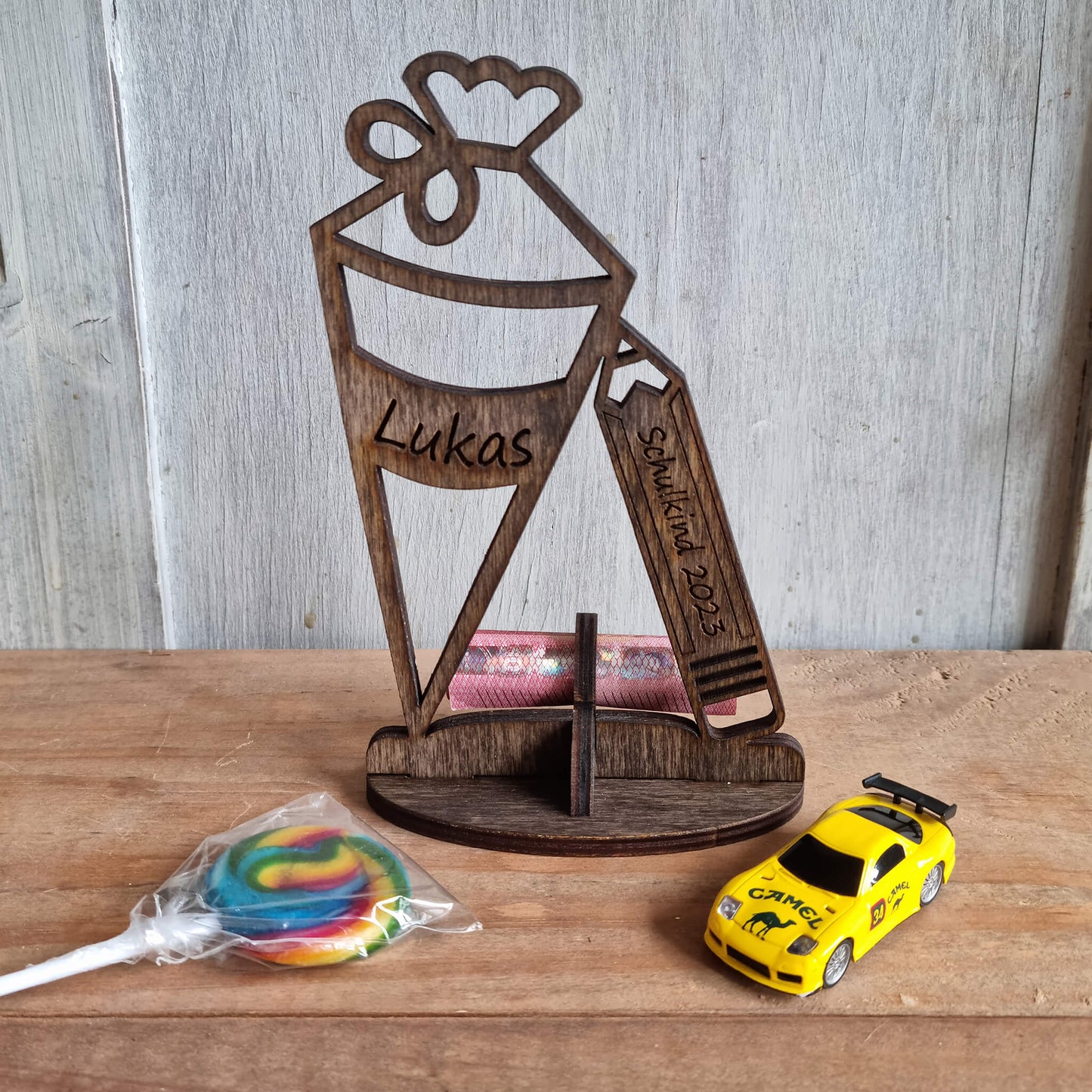 Aufsteller "Schultüte" mit Geldscheinhalter, personalisiert - Nanino Design Onlineshop -
