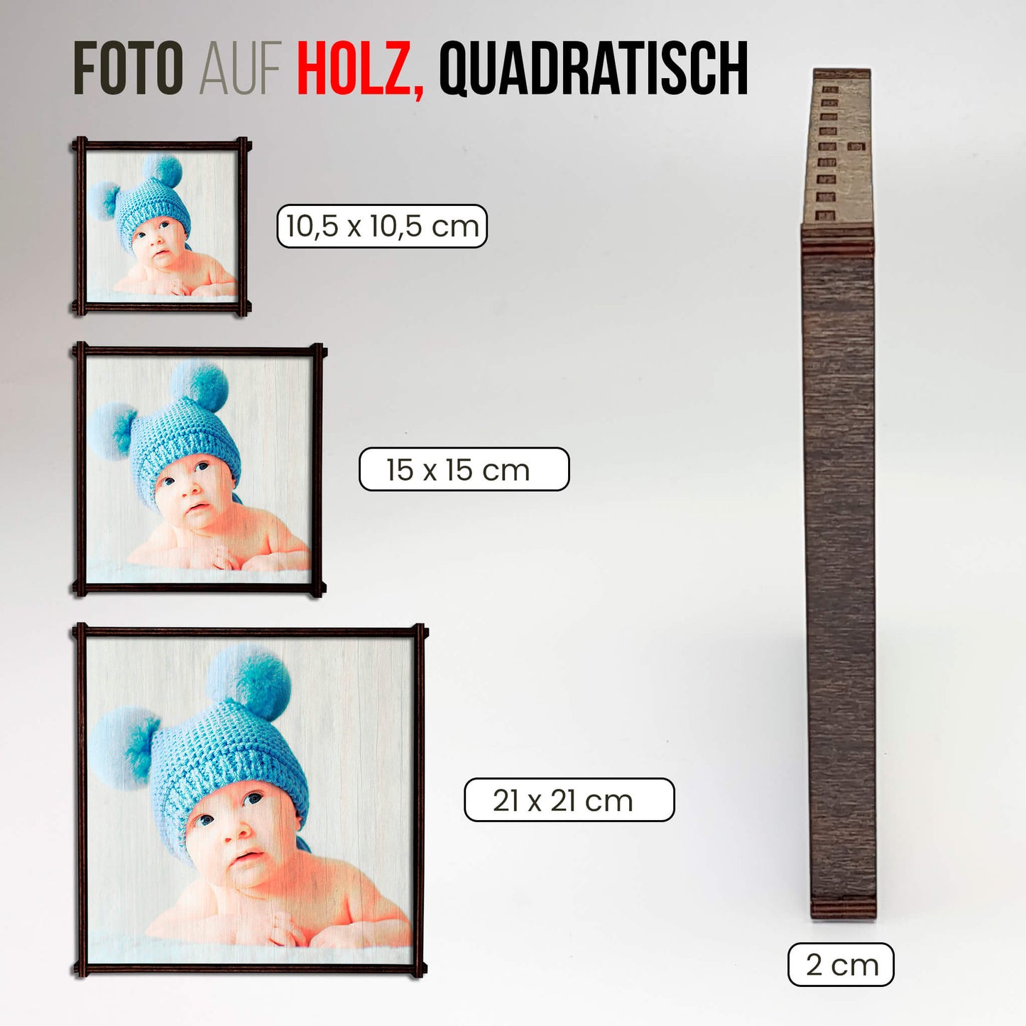 Foto auf Holz gedruckt, mit edlem Rahmen und Ständer, Quadratisch, 3 Größen - Nanino Design Onlineshop -