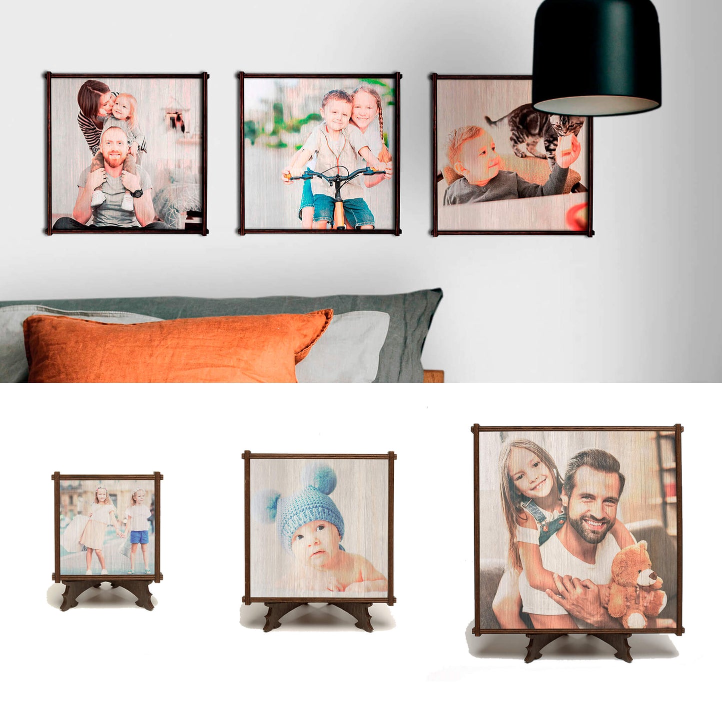 Foto auf Holz gedruckt, mit edlem Rahmen und Ständer, Quadratisch, 3 Größen - Nanino Design Onlineshop -