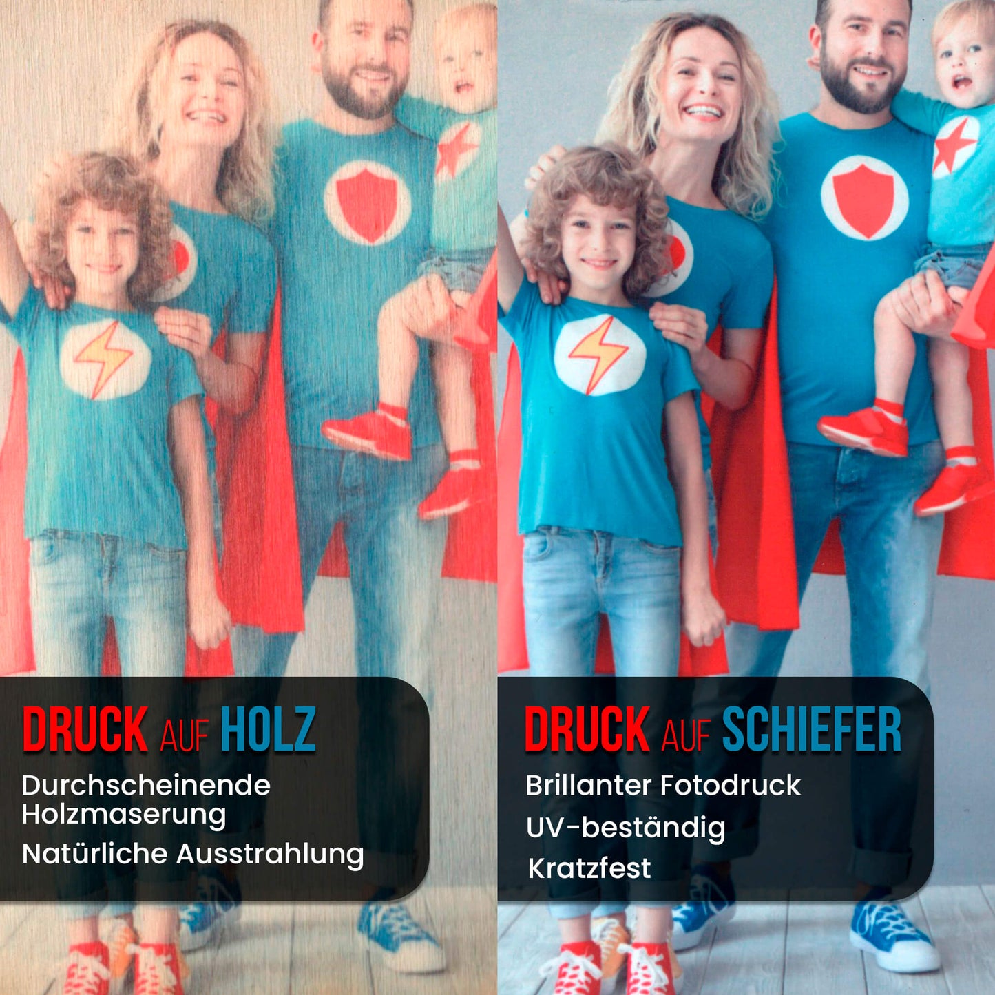 Foto auf Holz gedruckt, mit edlem Rahmen und Ständer, Quadratisch, 3 Größen - Nanino Design Onlineshop -