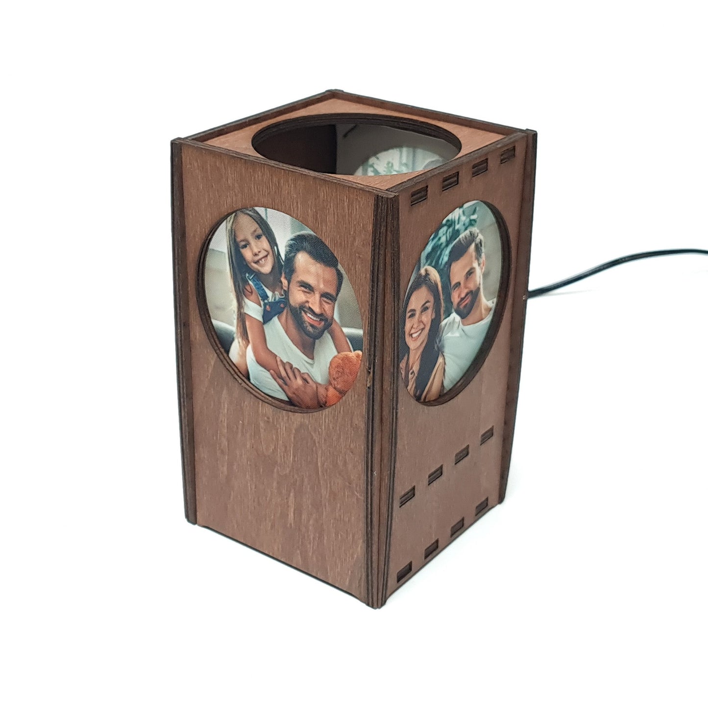 Fotolampe aus Holz mit 3 persönlichen Fotos - Bilderleuchte - Nanino Design Onlineshop -