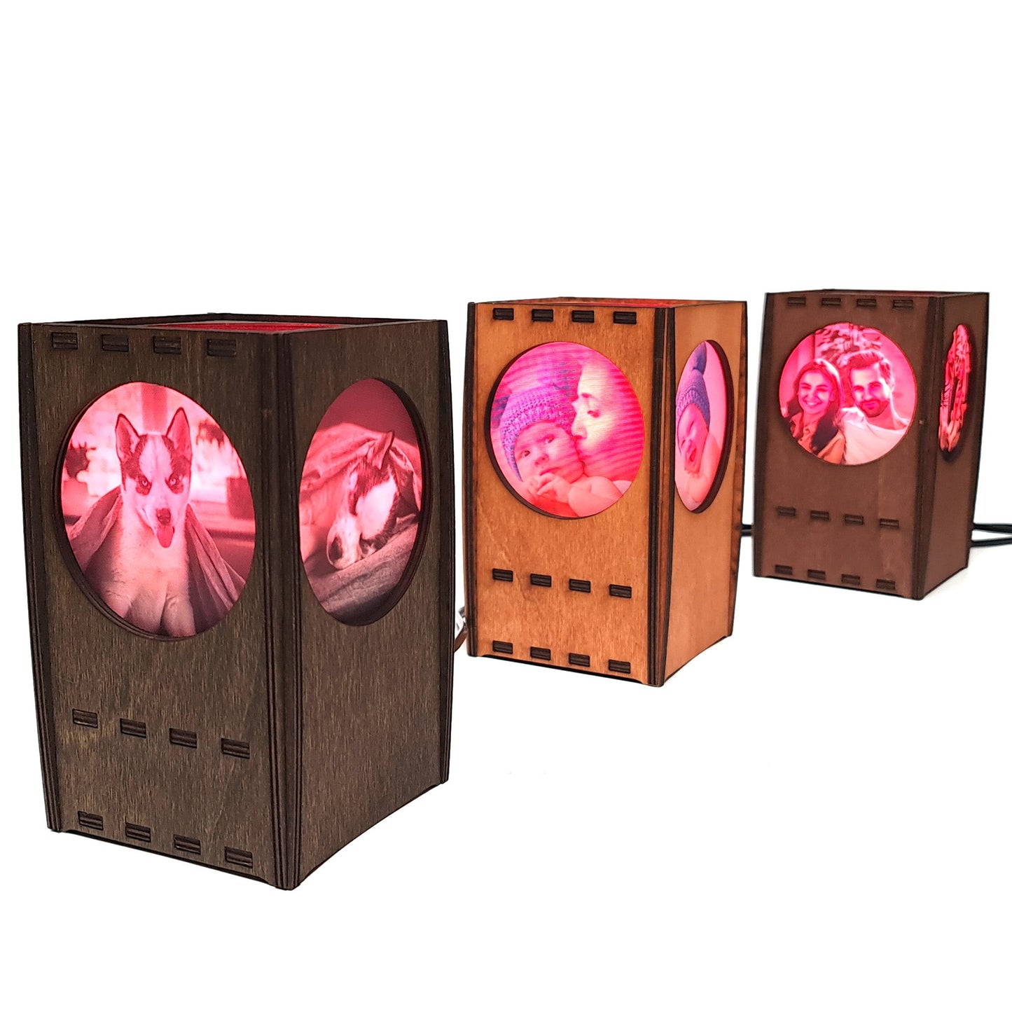 Fotolampe aus Holz mit 3 persönlichen Fotos - Bilderleuchte - Nanino Design Onlineshop -