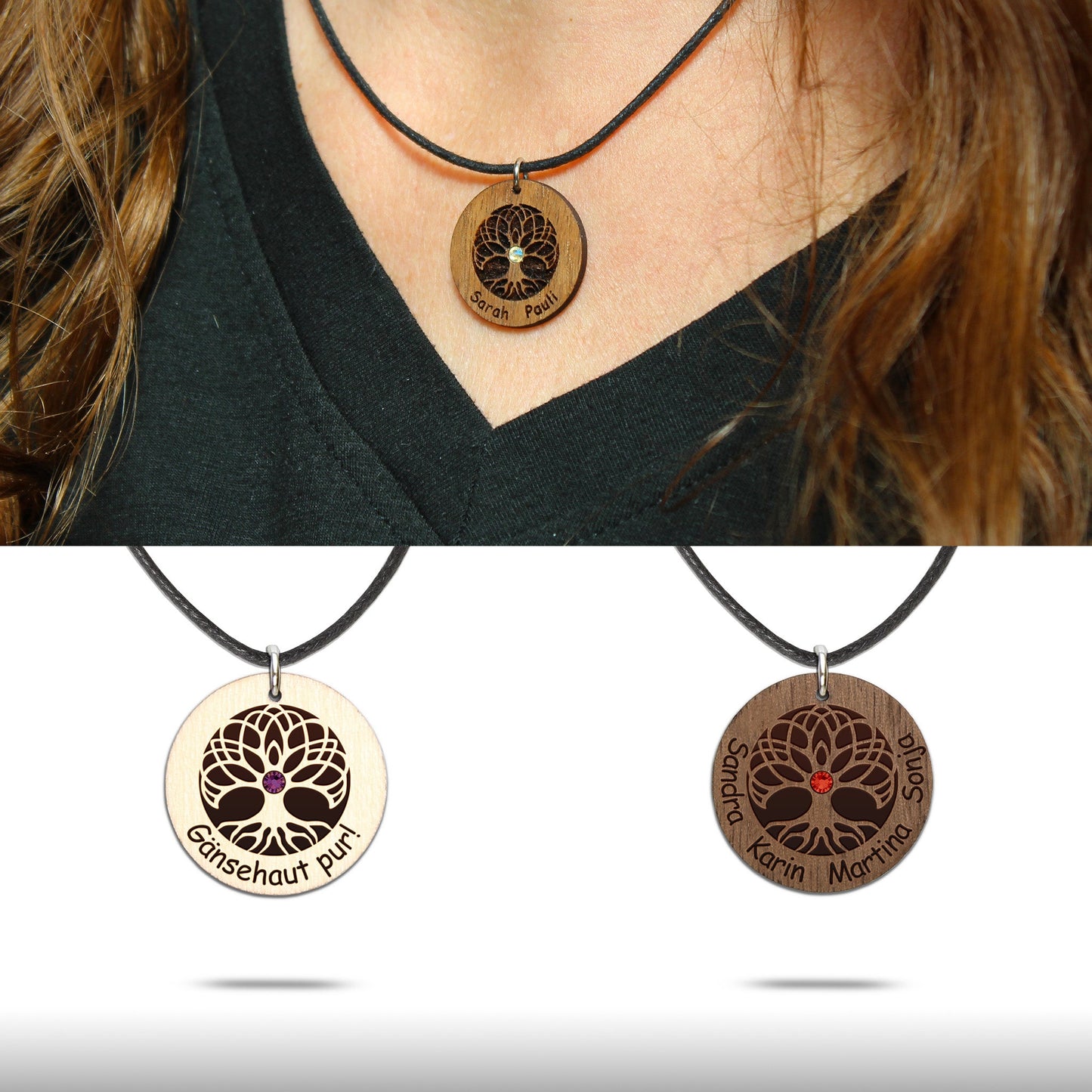 Halskette "Baum des Lebens" personalisiert, Glitzerstein - Nanino Design Onlineshop -