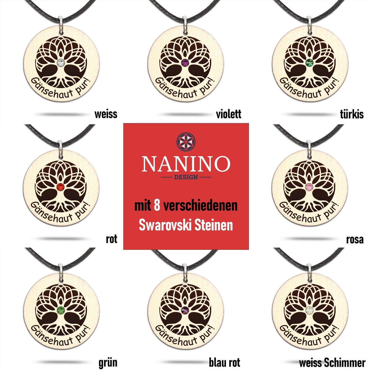 Halskette "Baum des Lebens" personalisiert, Glitzerstein - Nanino Design Onlineshop -