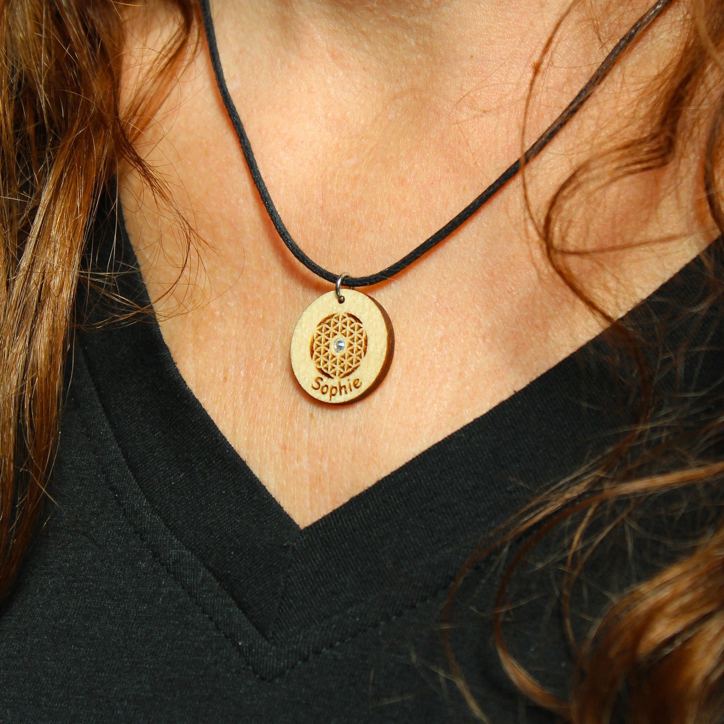 Halskette "Blume des Lebens" personalisiert, Glitzerstein - Nanino Design Onlineshop -