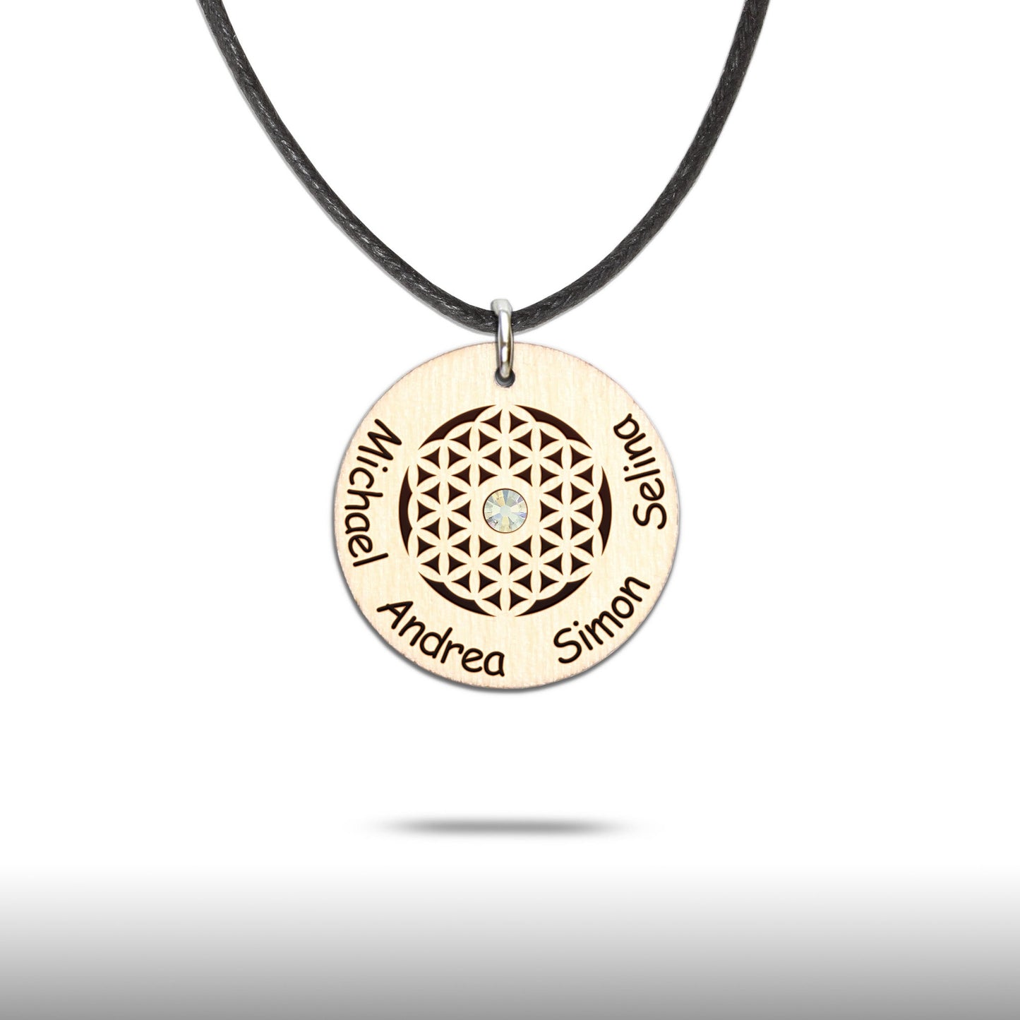 Halskette "Blume des Lebens" personalisiert, Glitzerstein - Nanino Design Onlineshop -