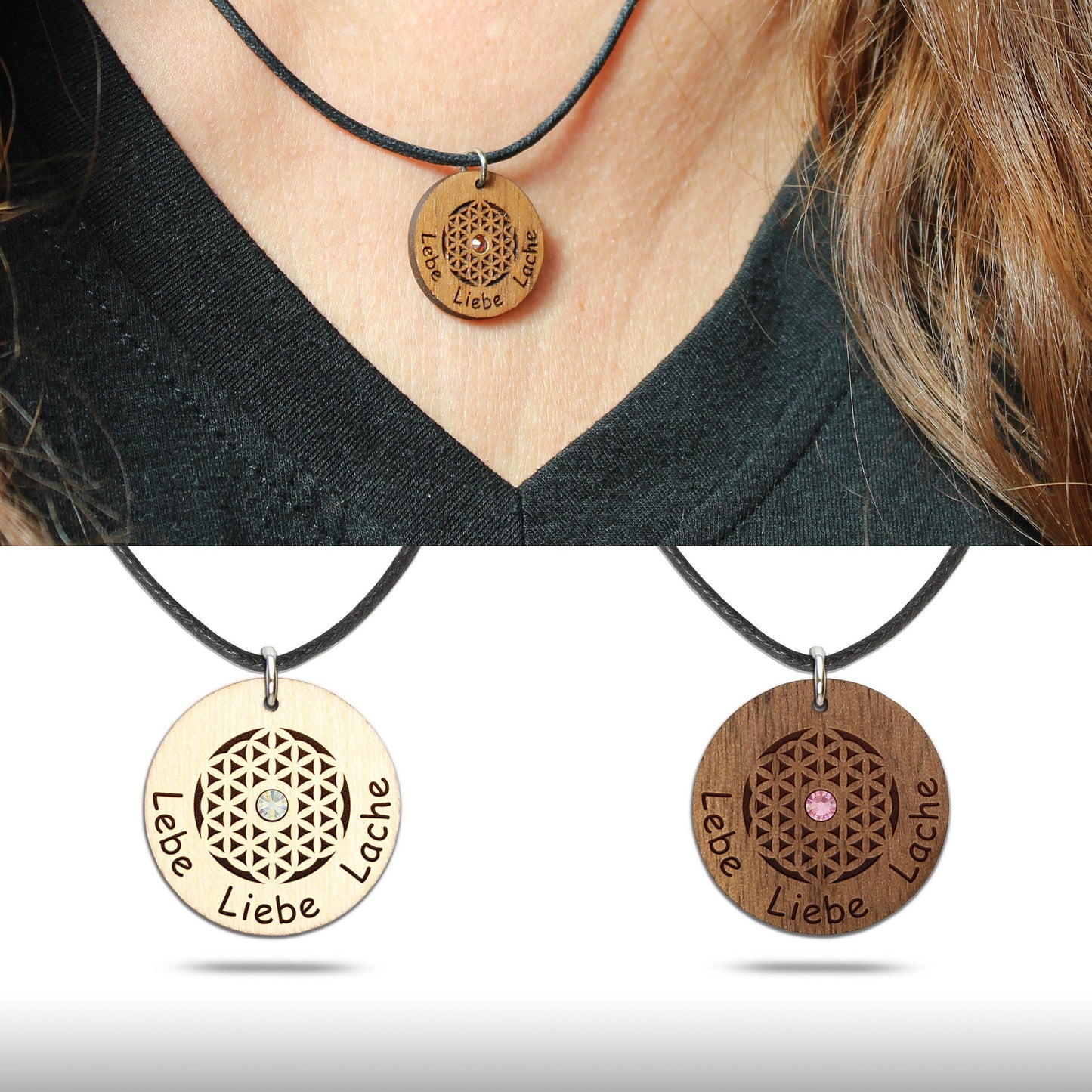 Halskette Blume "Lebe Liebe Lache" - Nanino Design Onlineshop -