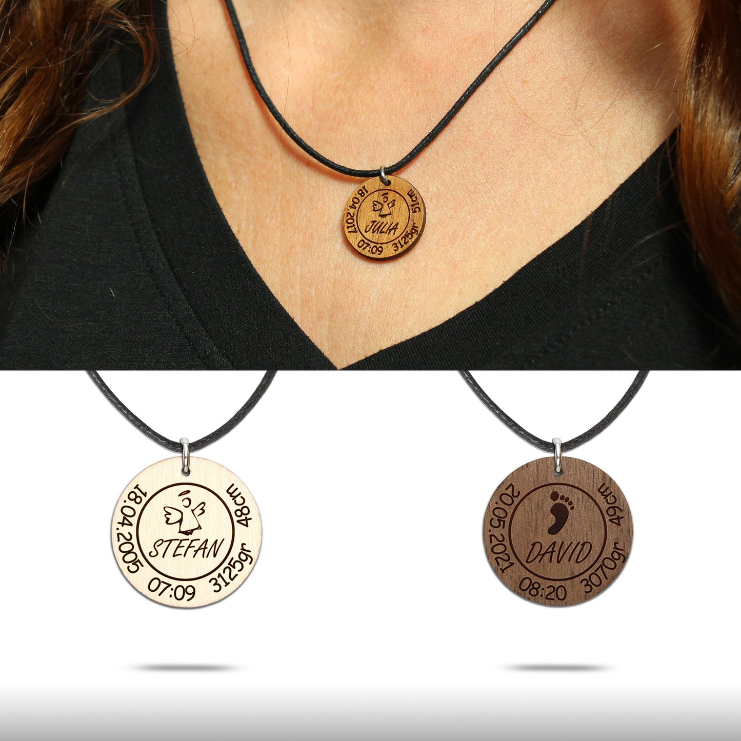 Halskette "Geburt/Taufe" personalisiert - Nanino Design Onlineshop -