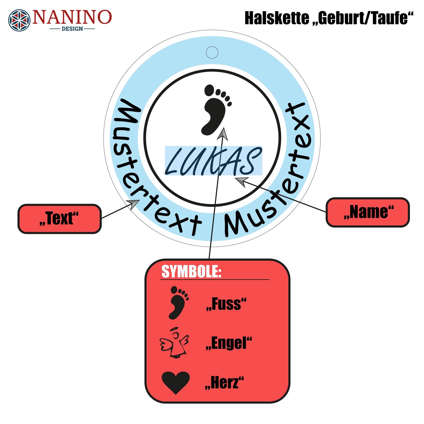 Halskette "Geburt/Taufe" personalisiert - Nanino Design Onlineshop -