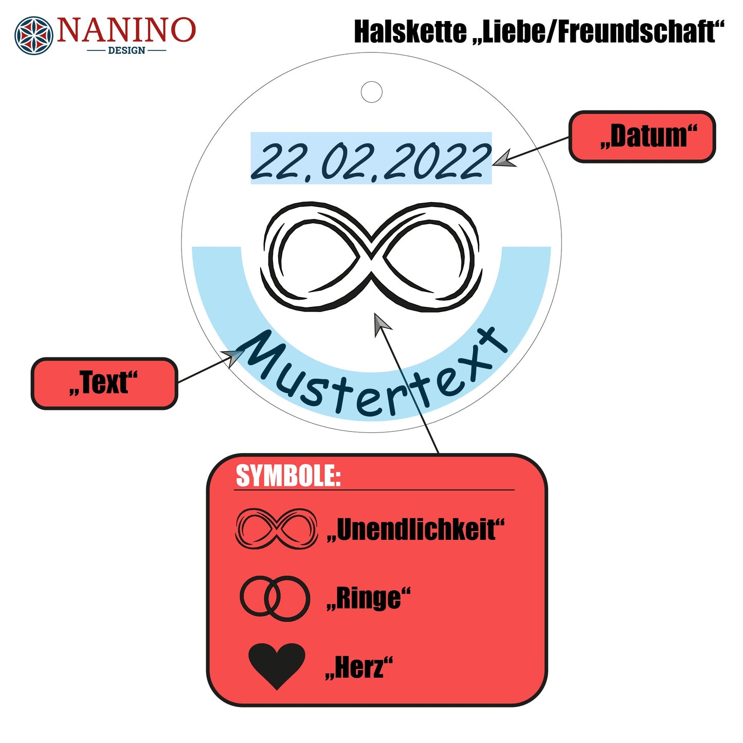 Halskette "Liebe/Freundschaft" personalisiert - Nanino Design Onlineshop -