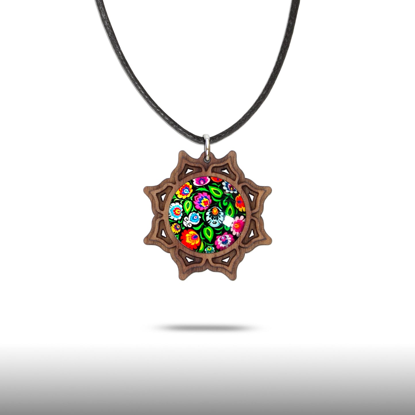 Halskette Mandala "Mond" aus Holz mit Glasstein - Nanino Design Onlineshop -