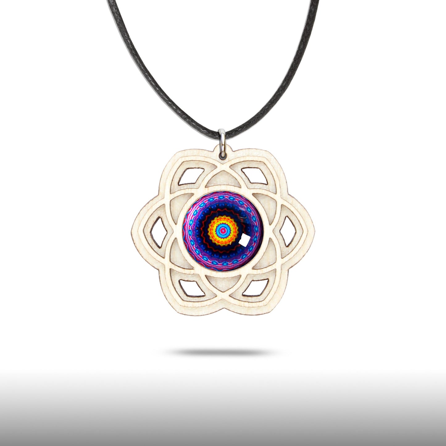 Halskette Mandala "Saturn" groß aus Holz mit Glasstein - Nanino Design Onlineshop -