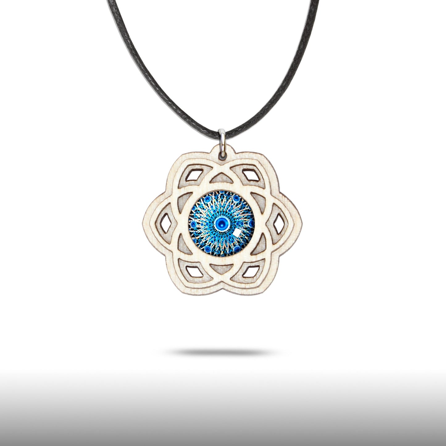 Halskette Mandala "Saturn" klein aus Holz mit Glasstein - Nanino Design Onlineshop -