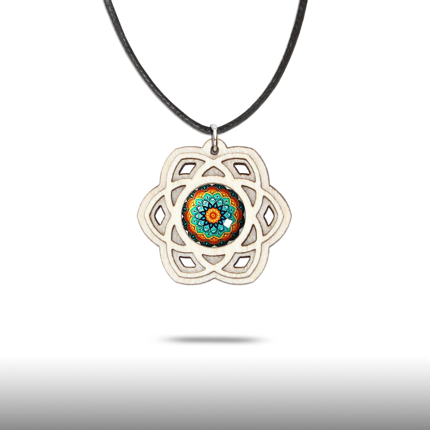 Halskette Mandala "Saturn" klein aus Holz mit Glasstein - Nanino Design Onlineshop -