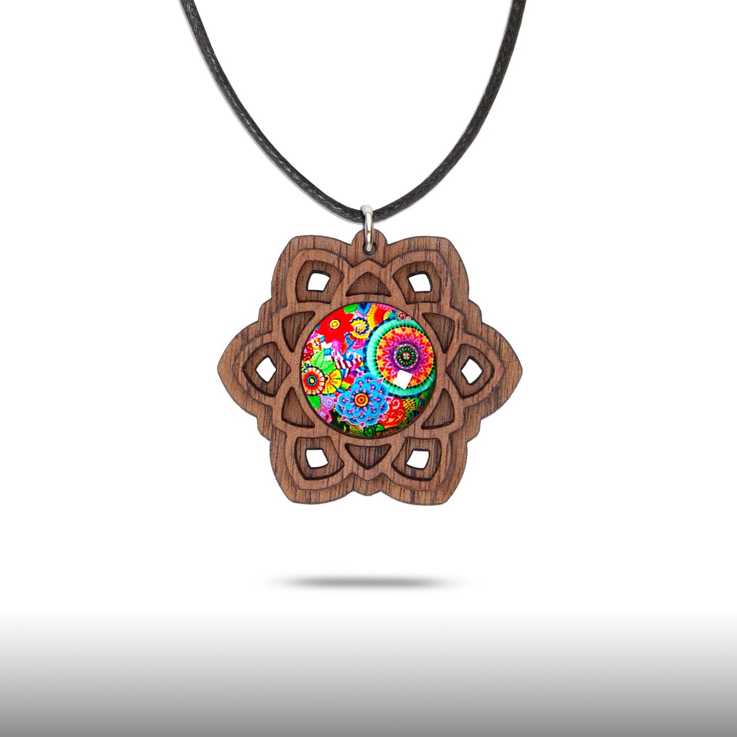 Halskette Mandala "Sonne" groß aus Holz mit Glasstein - Nanino Design Onlineshop -