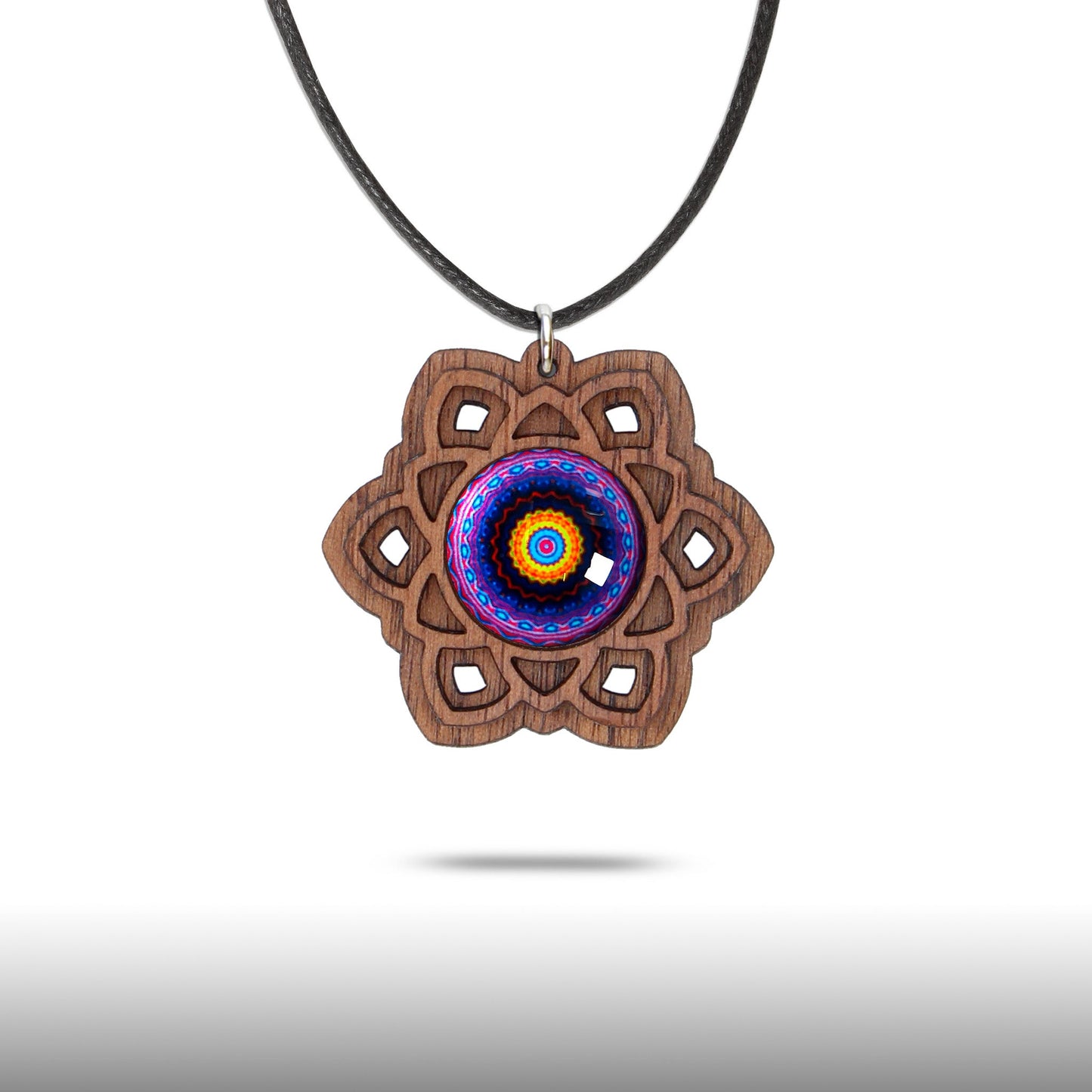 Halskette Mandala "Sonne" groß aus Holz mit Glasstein - Nanino Design Onlineshop -