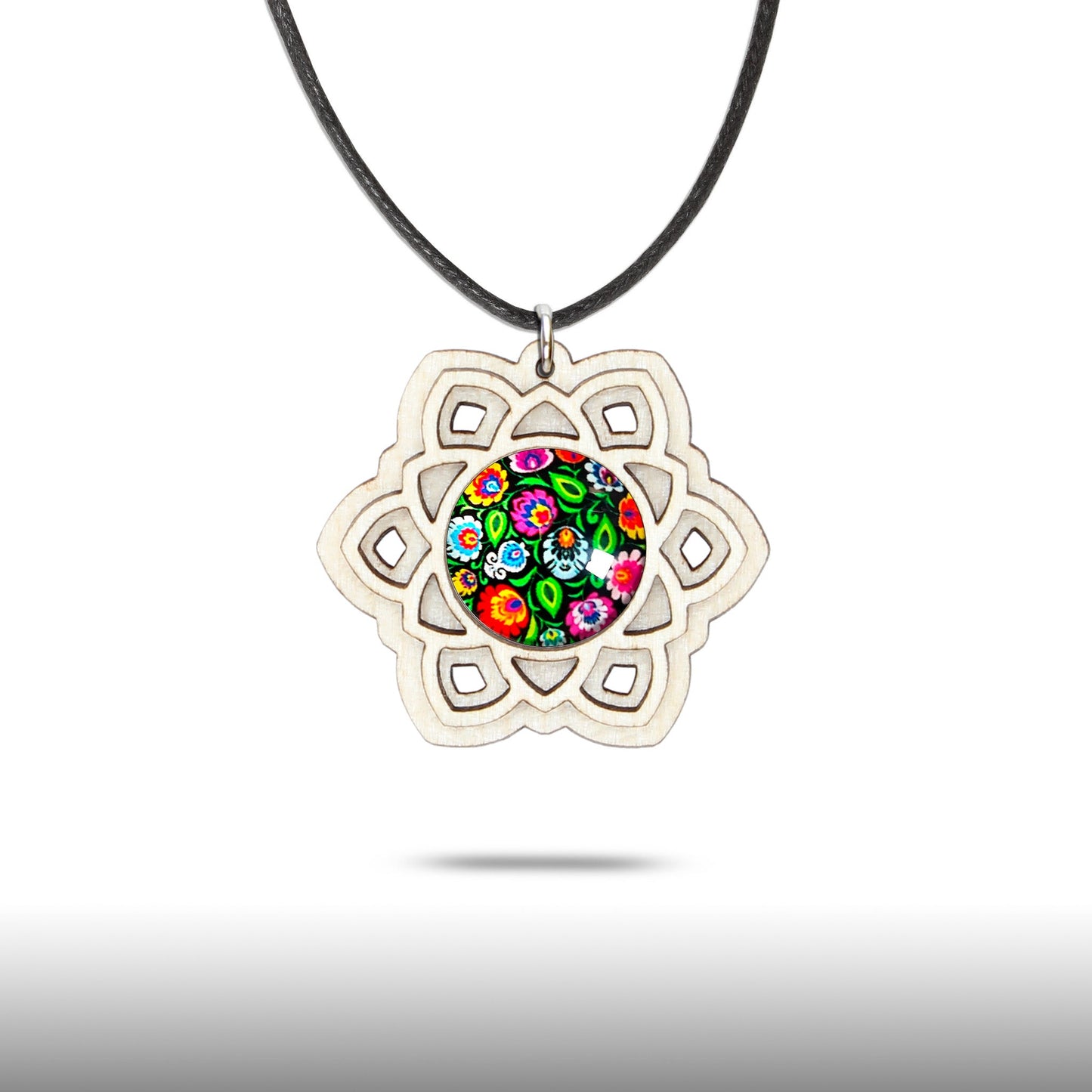 Halskette Mandala "Sonne" groß aus Holz mit Glasstein - Nanino Design Onlineshop -