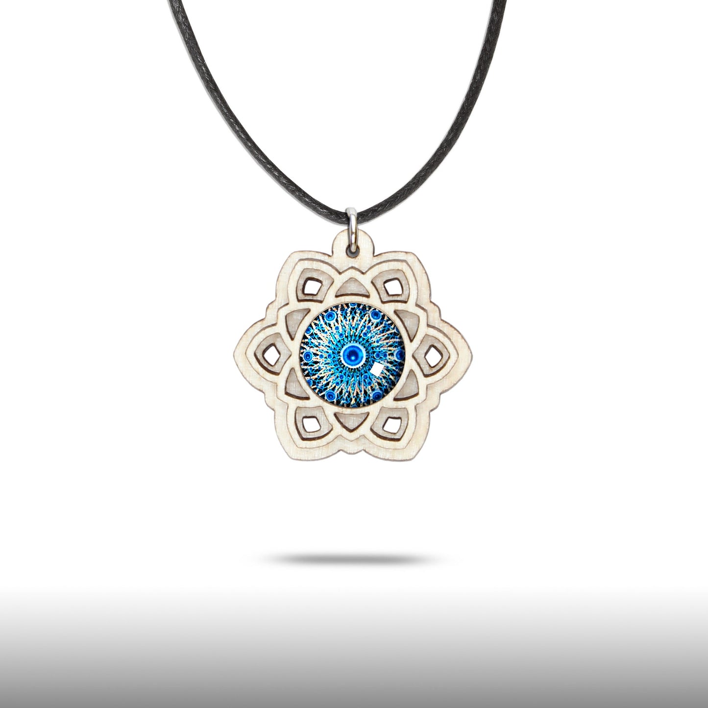 Halskette Mandala "Sonne" klein aus Holz mit Glasstein - Nanino Design Onlineshop -