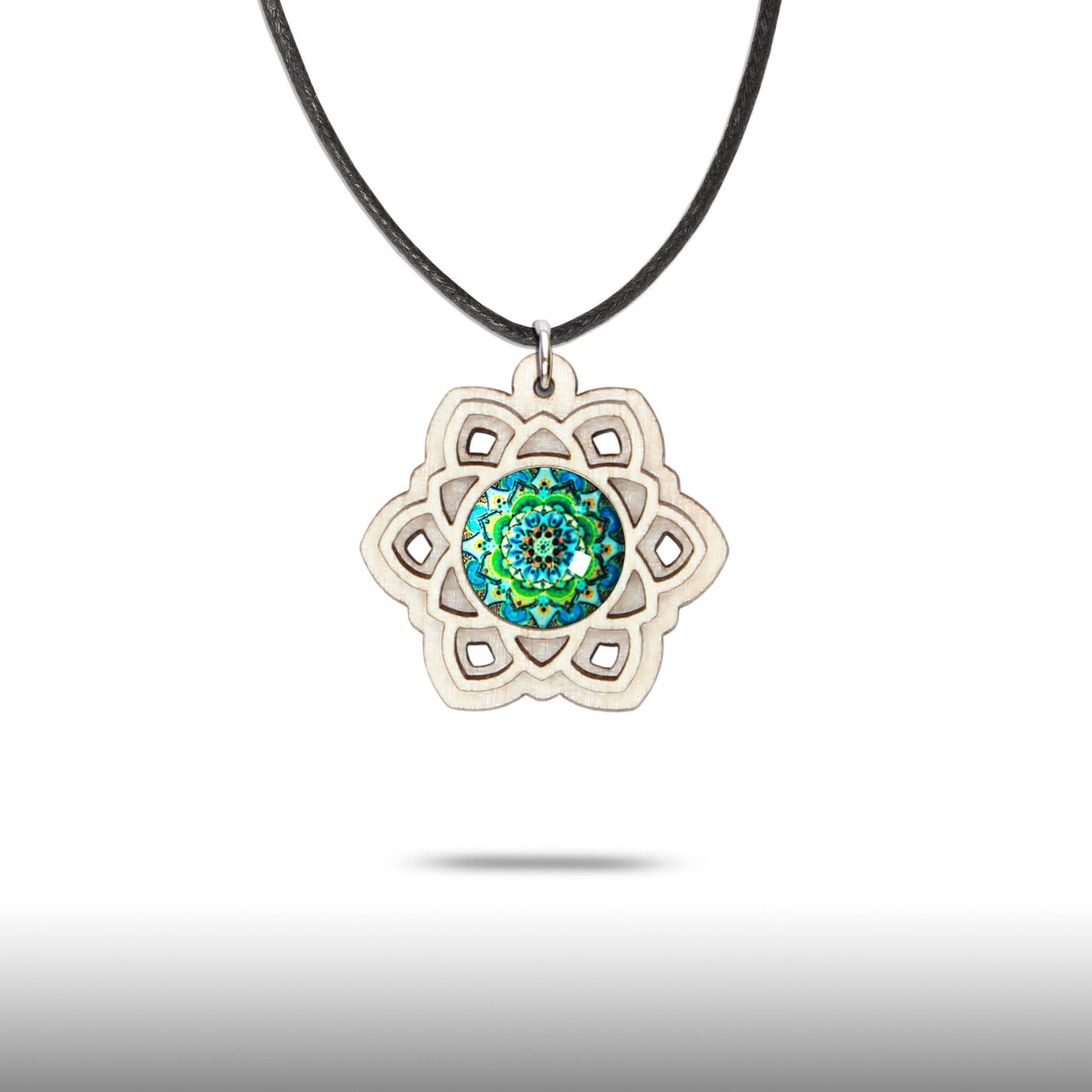 Halskette Mandala "Sonne" klein aus Holz mit Glasstein - Nanino Design Onlineshop -
