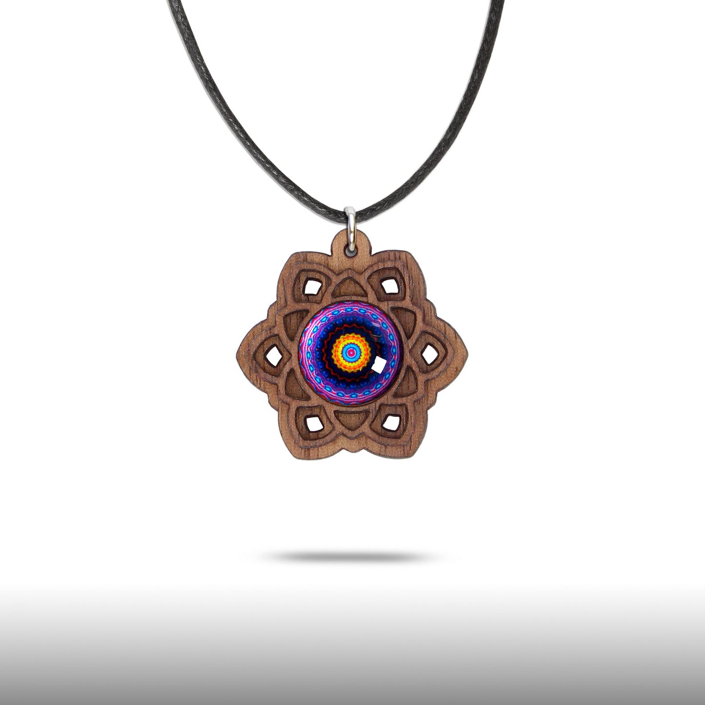 Halskette Mandala "Sonne" klein aus Holz mit Glasstein - Nanino Design Onlineshop -