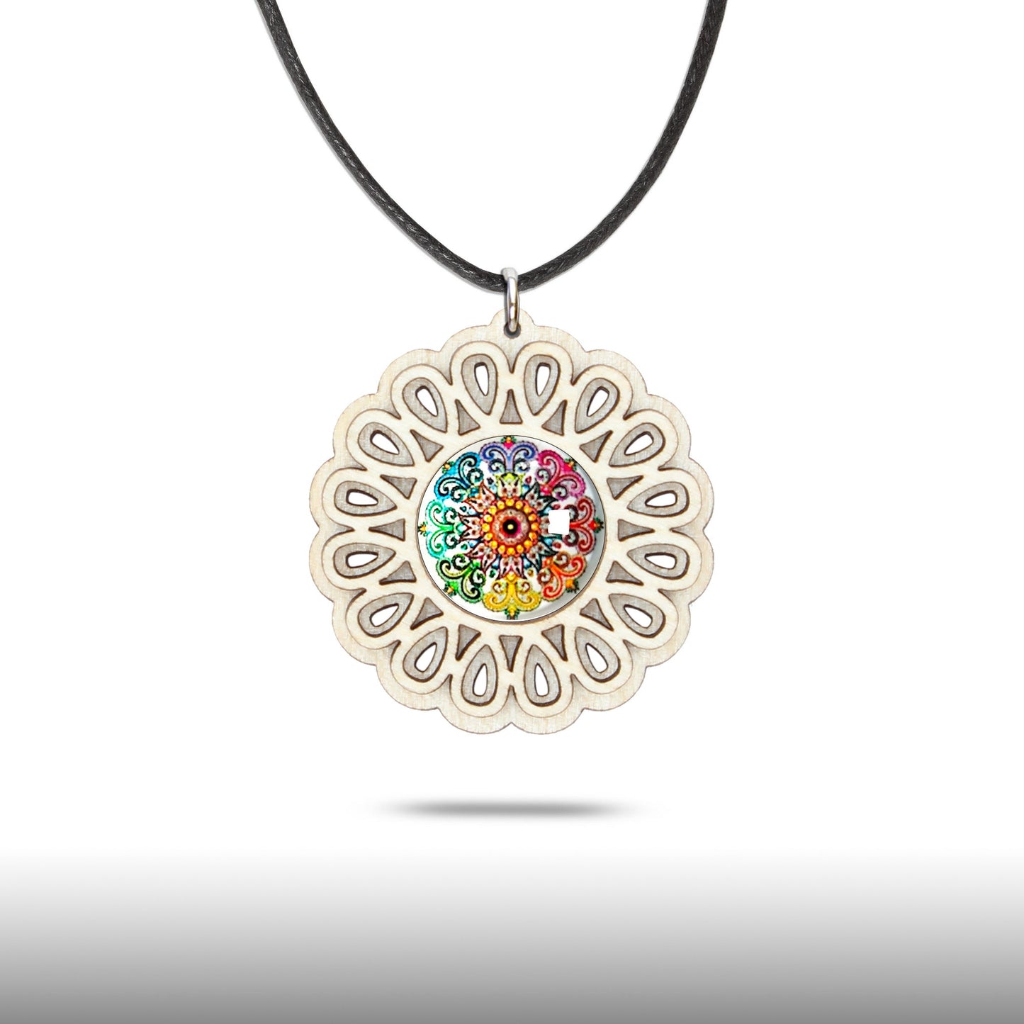 Halskette Mandala "Unendlichkeit" groß aus Holz mit Glasstein - Nanino Design Onlineshop -