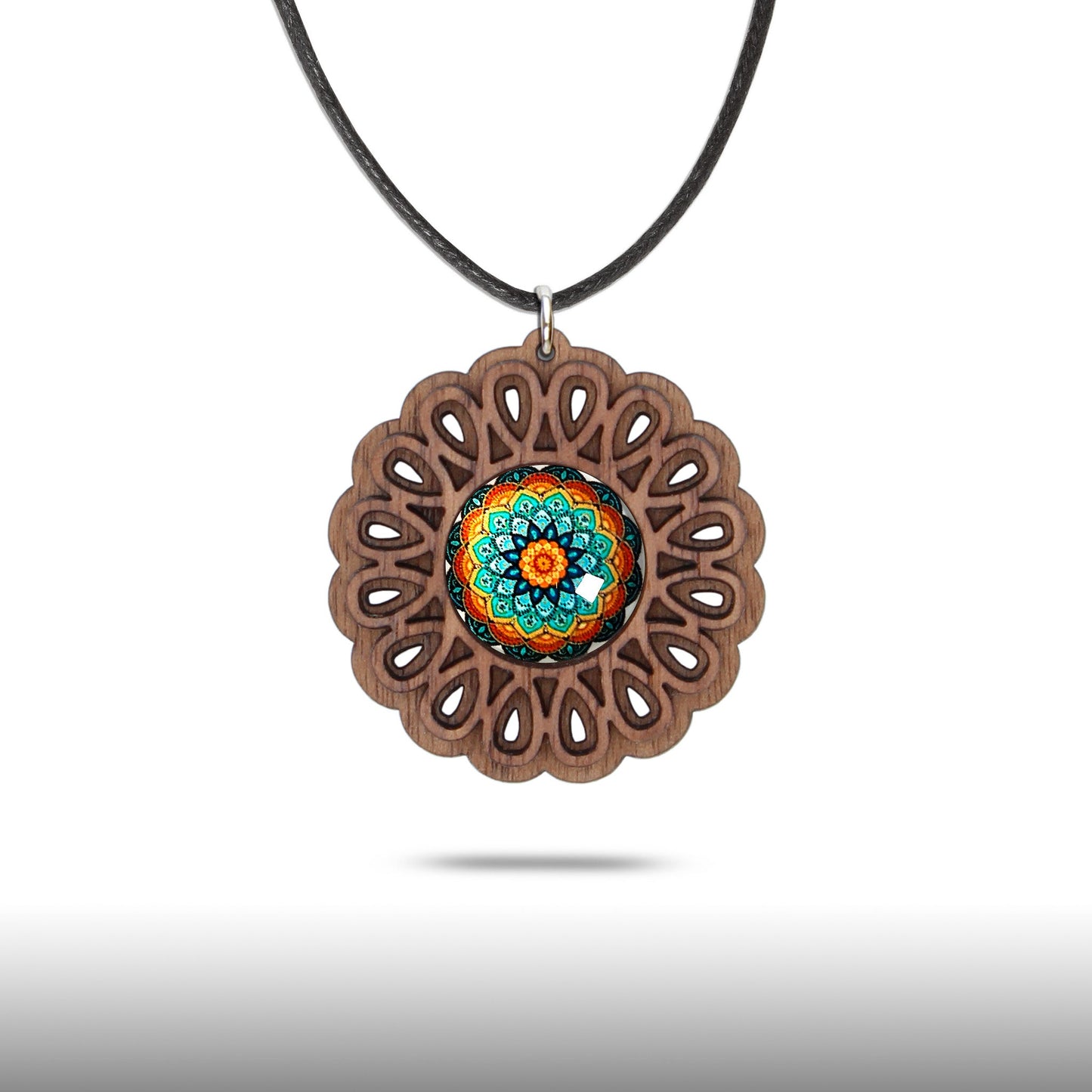 Halskette Mandala "Unendlichkeit" groß aus Holz mit Glasstein - Nanino Design Onlineshop -