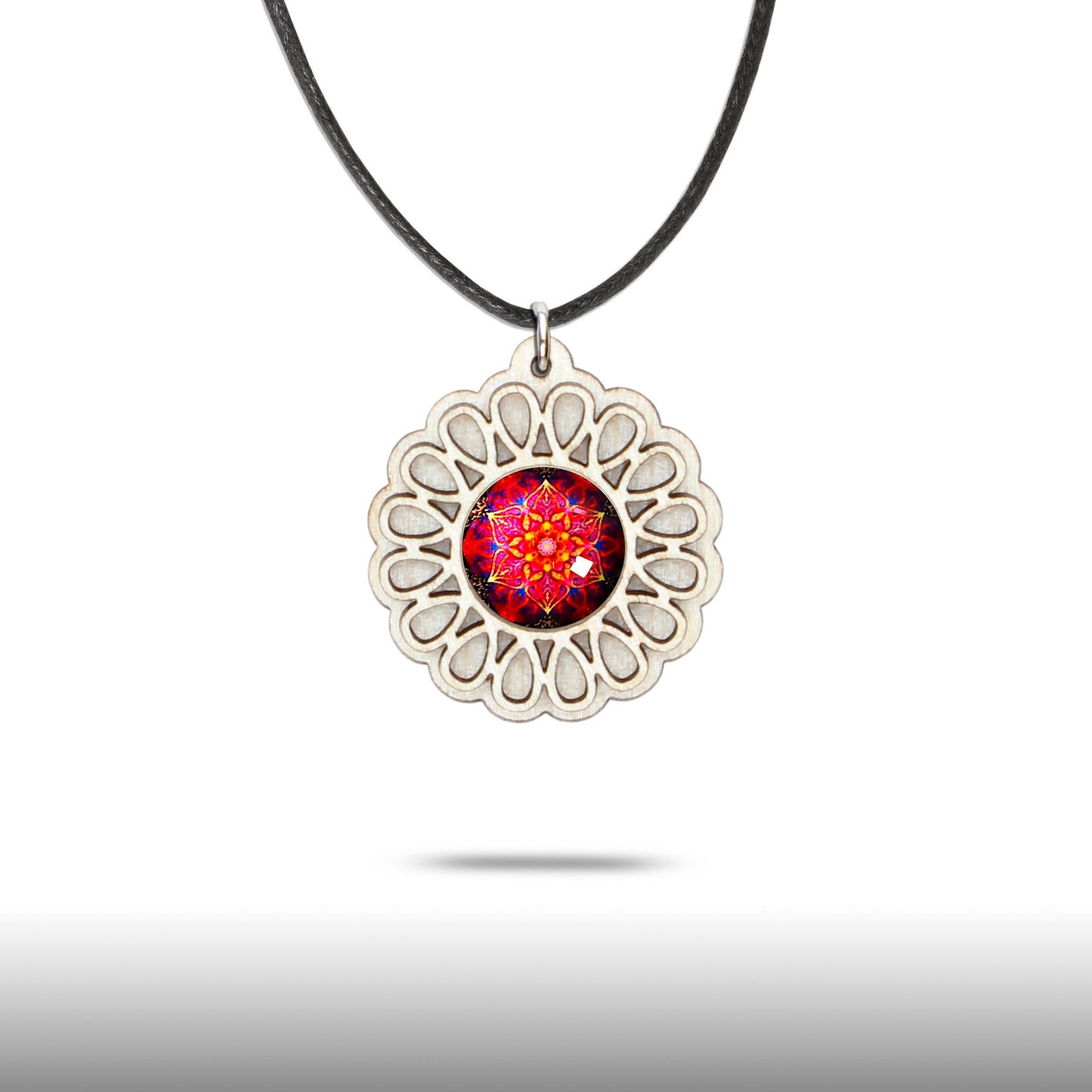 Halskette Mandala "Unendlichkeit" klein aus Holz mit Glasstein - Nanino Design Onlineshop -