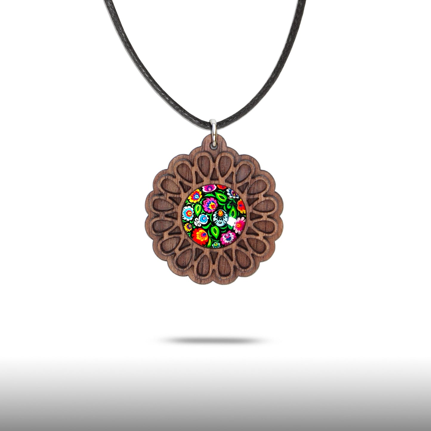 Halskette Mandala "Unendlichkeit" klein aus Holz mit Glasstein - Nanino Design Onlineshop -
