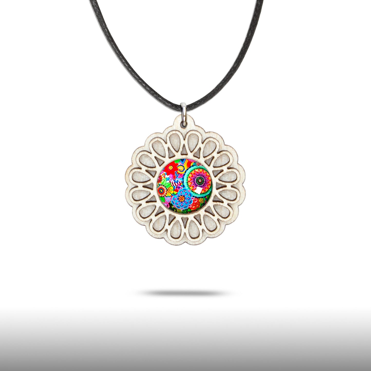 Halskette Mandala "Unendlichkeit" klein aus Holz mit Glasstein - Nanino Design Onlineshop -
