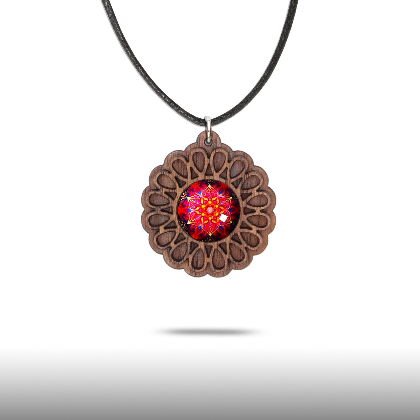 Halskette Mandala "Unendlichkeit" klein aus Holz mit Glasstein - Nanino Design Onlineshop -