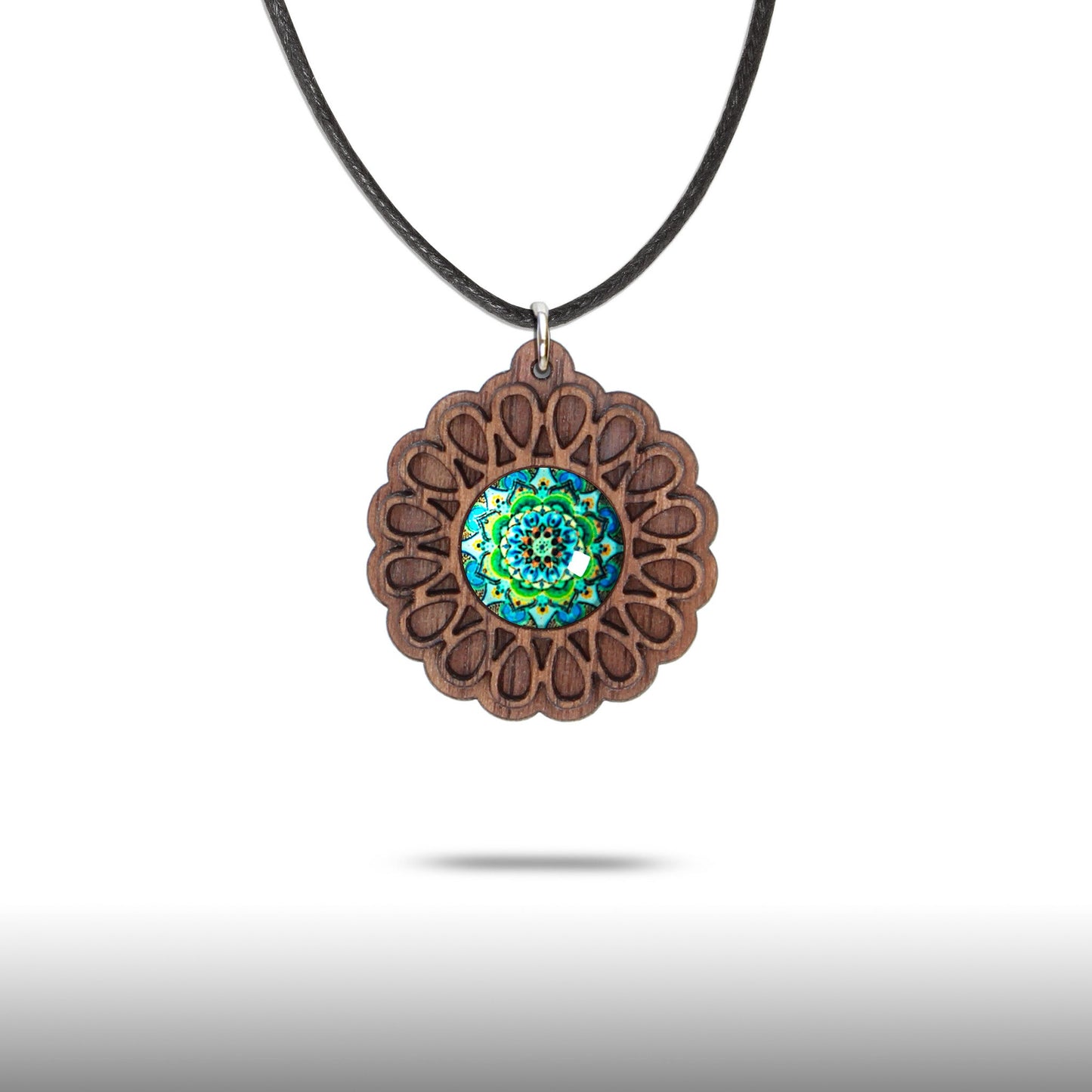 Halskette Mandala "Unendlichkeit" klein aus Holz mit Glasstein - Nanino Design Onlineshop -