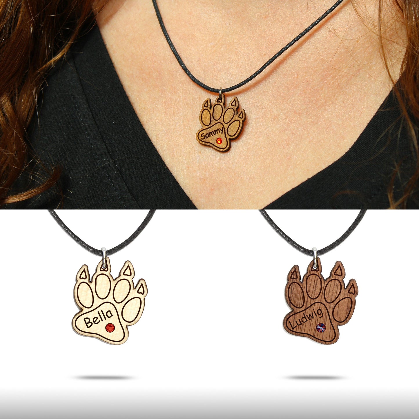 Halskette "Pfote mit Kralle" personalisiert, Glitzerstein - Nanino Design Onlineshop -