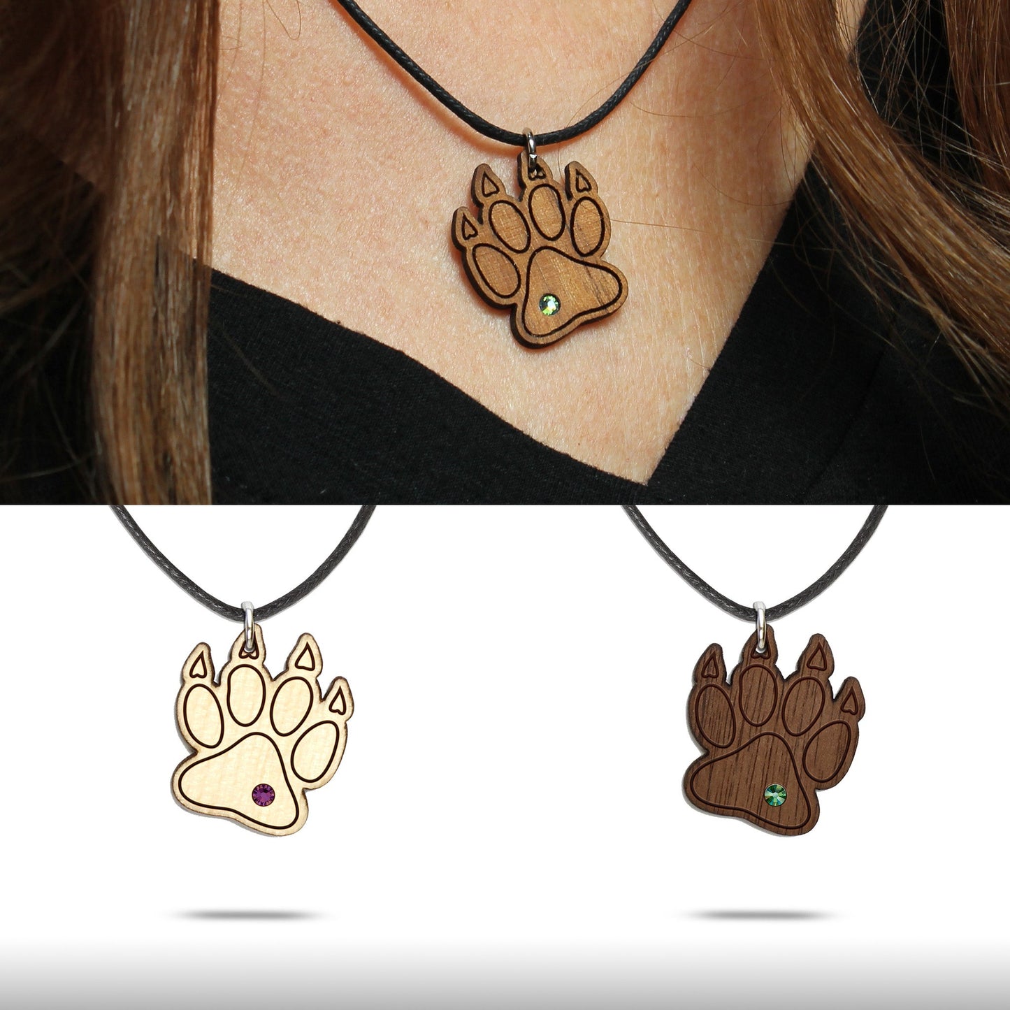 Halskette "Pfote mit Krallen" mit Glitzerstein - Nanino Design Onlineshop -