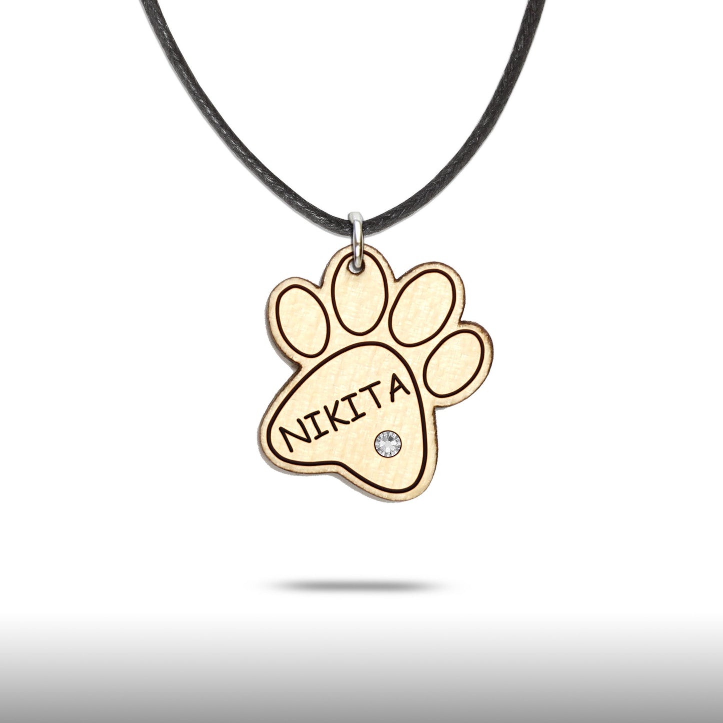Halskette "Pfote ohne Kralle" personalisiert, Glitzerstein - Nanino Design Onlineshop -