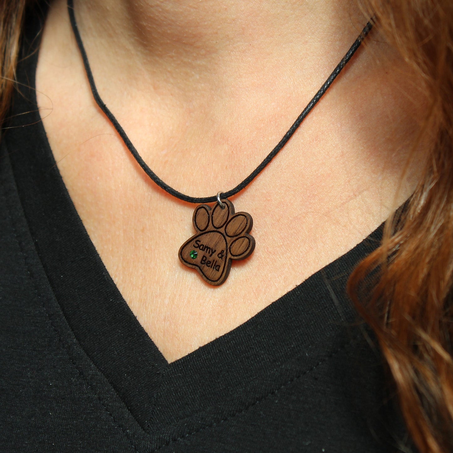 Halskette "Pfote ohne Kralle" personalisiert, Glitzerstein - Nanino Design Onlineshop -