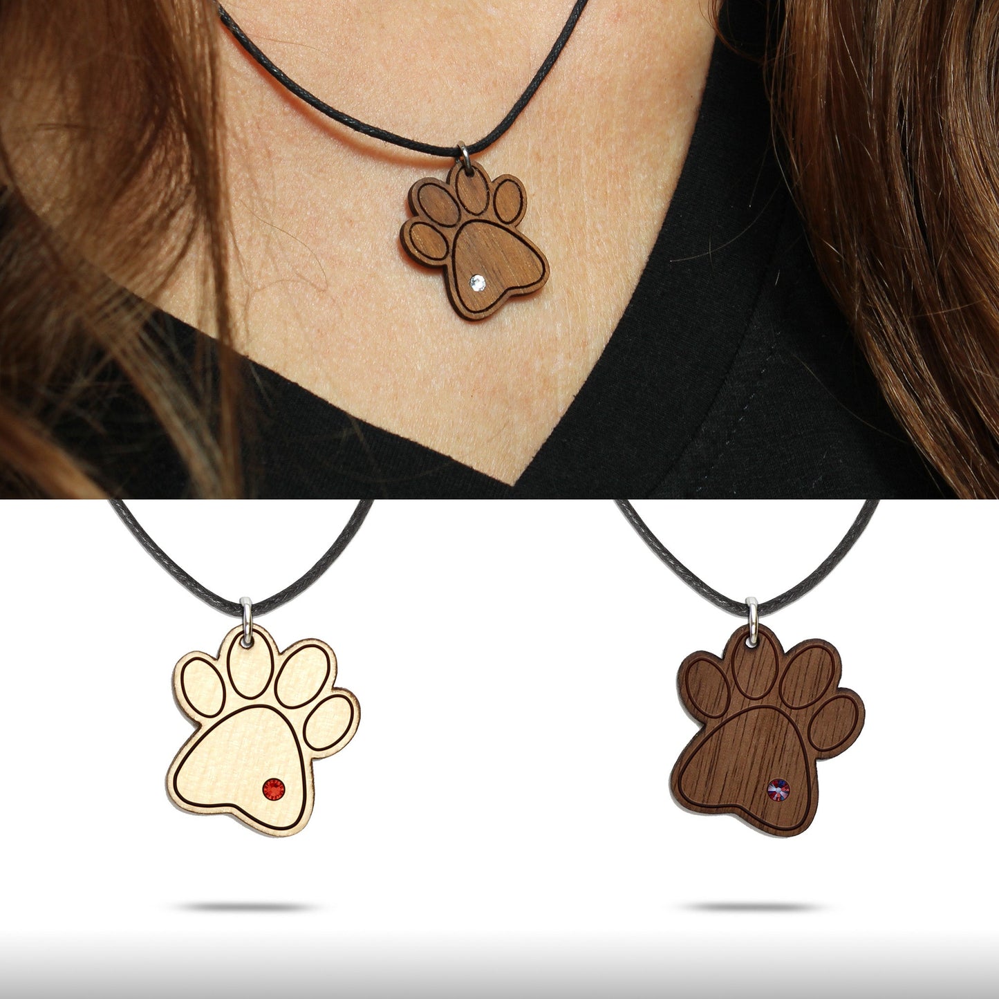 Halskette "Pfote ohne Krallen" mit Glitzerstein - Nanino Design Onlineshop -