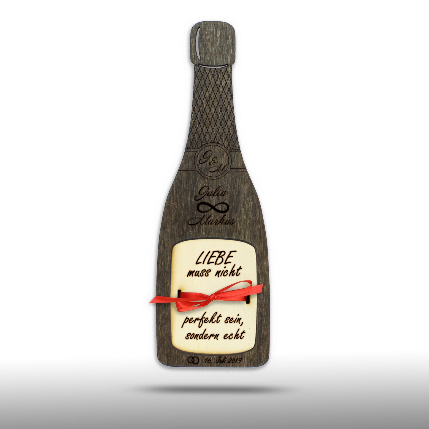 personalisierte Flasche "Hochzeit" aus Holz mit Geldfach | Wandbild | Geldgeschenk - Nanino Design Onlineshop -