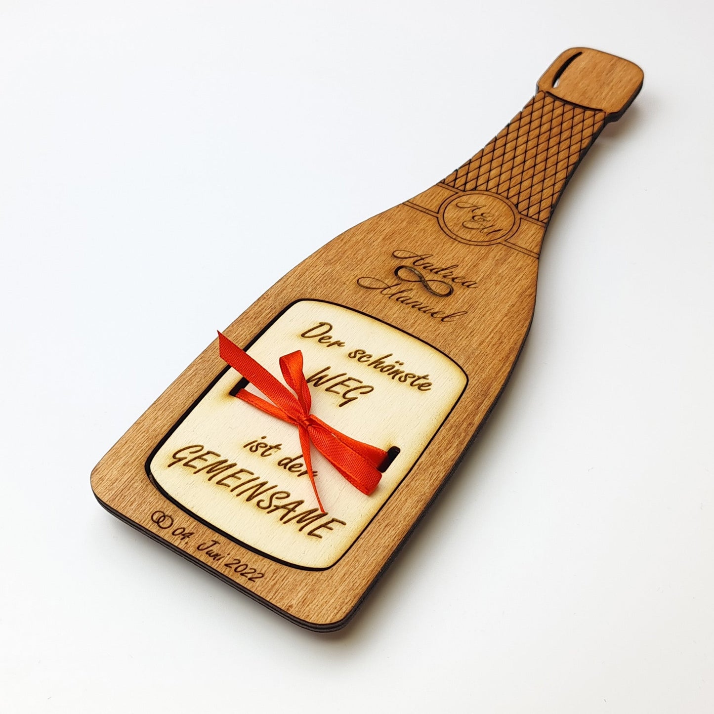 personalisierte Flasche "Hochzeit" aus Holz mit Geldfach | Wandbild | Geldgeschenk - Nanino Design Onlineshop -