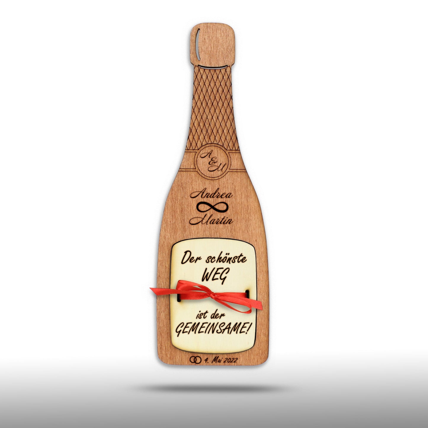 personalisierte Flasche "Hochzeit" aus Holz mit Geldfach | Wandbild | Geldgeschenk - Nanino Design Onlineshop -
