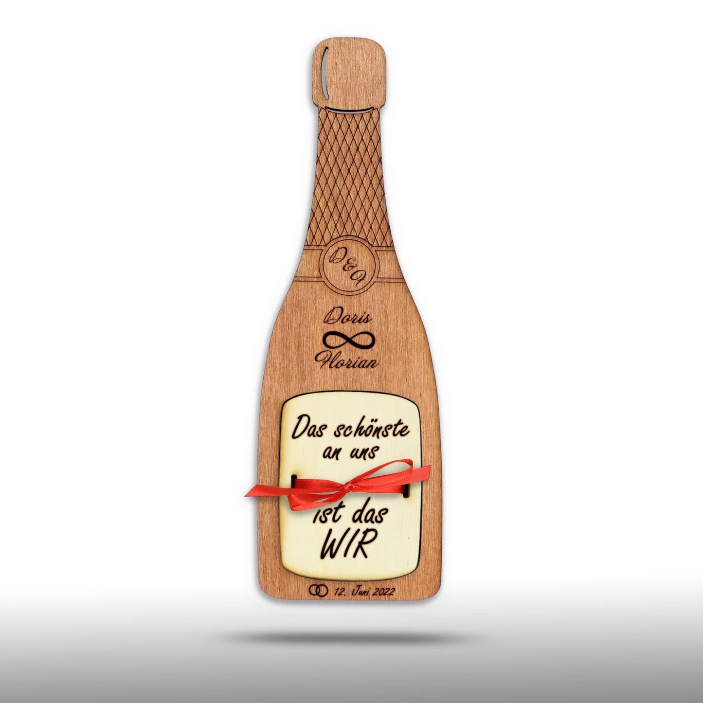 personalisierte Flasche "Hochzeit" aus Holz mit Geldfach | Wandbild | Geldgeschenk - Nanino Design Onlineshop -