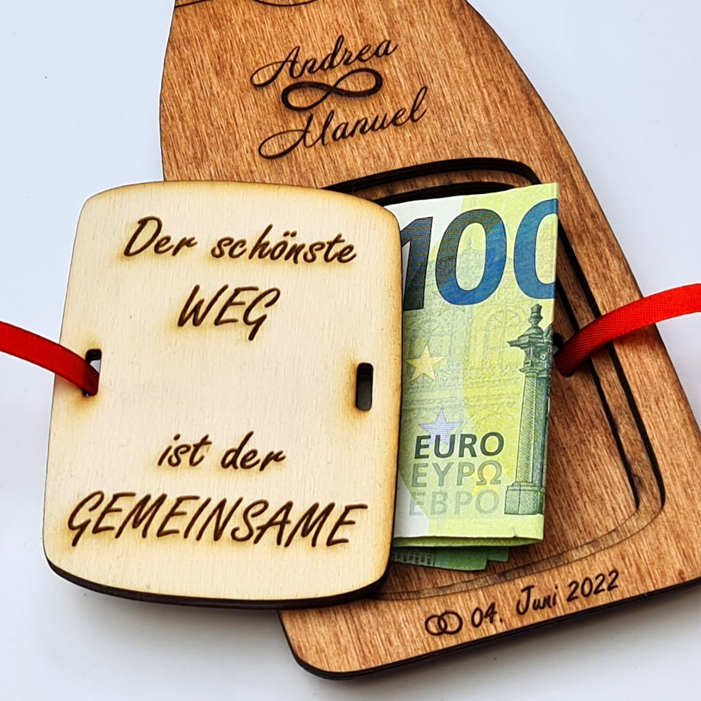 personalisierte Flasche "Hochzeit" aus Holz mit Geldfach | Wandbild | Geldgeschenk - Nanino Design Onlineshop -